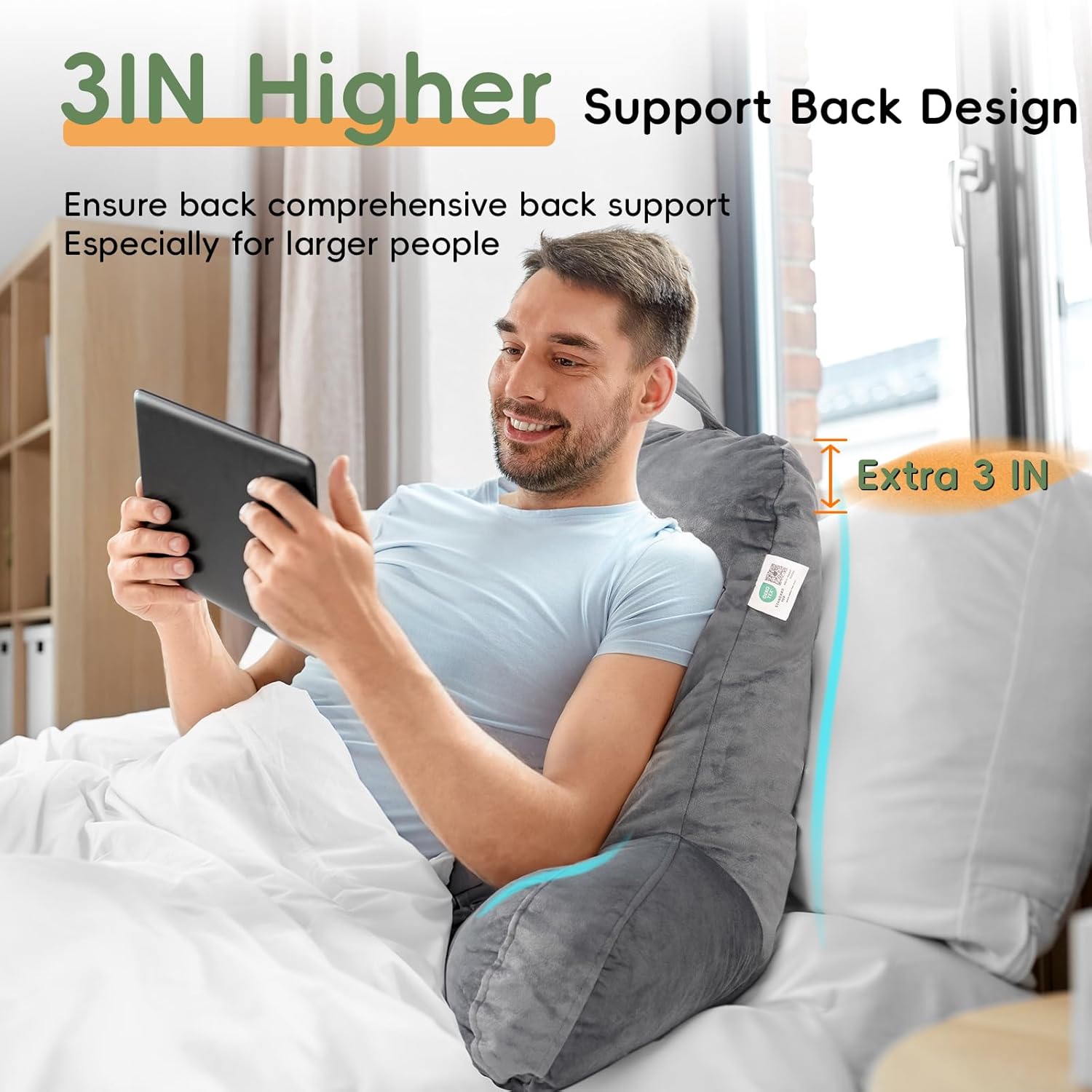 Rokdukbedding ROKDUK Back Support Pillow for Bed Sitting Up, Shredded Memory Foam Backrest Pillows with Arms Arm Rest Pillow for Reading in…