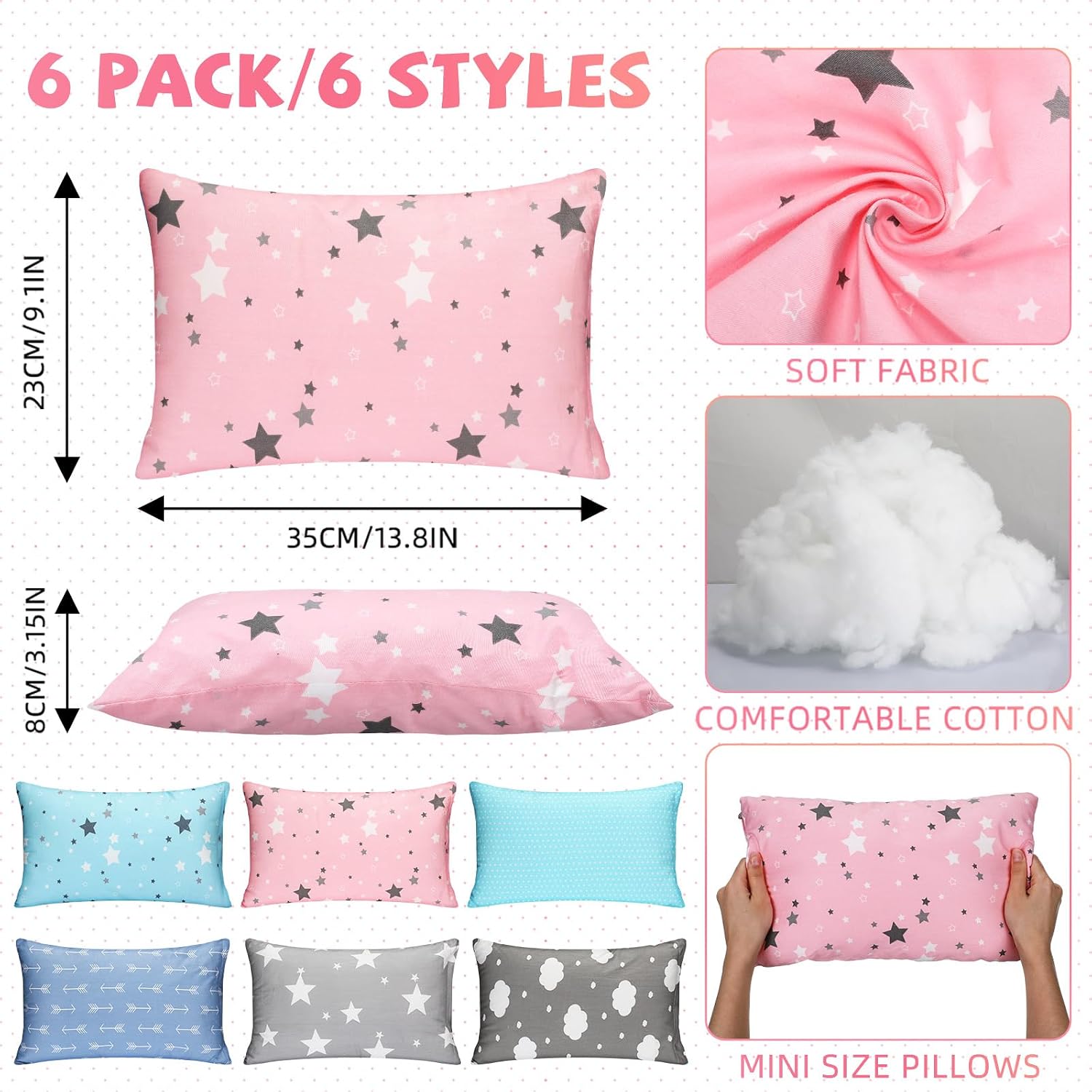 Kigley 6 Pack 12 Pack Mini Pillows for Daycare, Travel, Nap, Small Soft Breathable Machine Washable Sleeping Pillows for Pet Dog