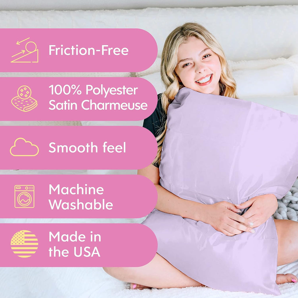 MorningGlamour Morning Glamour Satin Pillowcases for Hair & Skin, Similar to Silk, Standard/Queen Size Set of 2, Cooling Pillow Case with E…