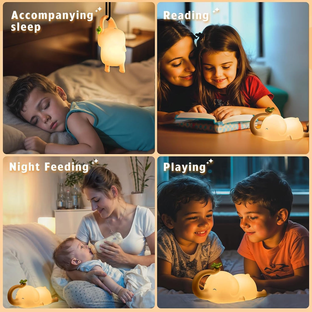 Silicone Elephant Night Light for Kids - 3-Level Dimmable & Rechargeable LED Lamp, Touch Control Soft Animal Light for Nursery, Baby Room…