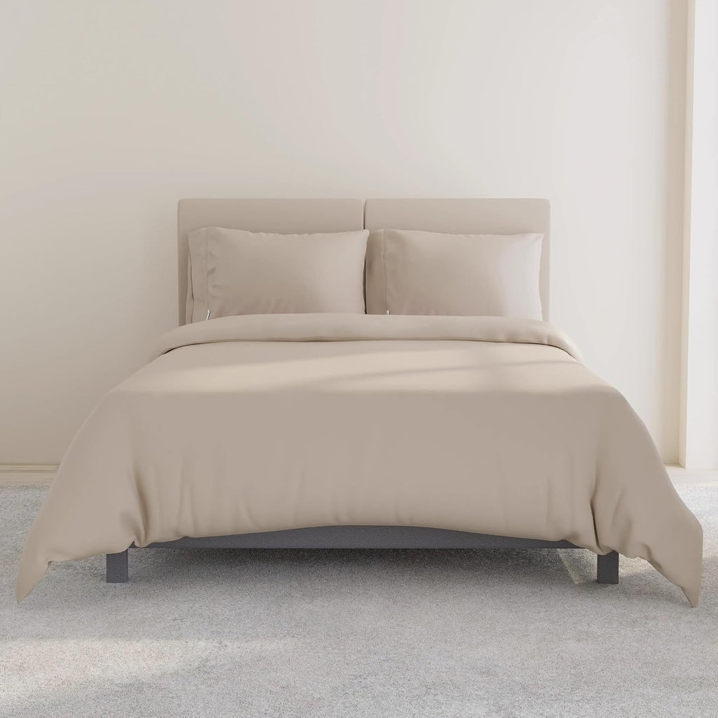 QuickZip Sateen Pillow Case Standard/Queen Size (20” X 32”) Pillowcases, Set of 2, 100% Cotton Pillow Covers with Envelope Closure, Sand