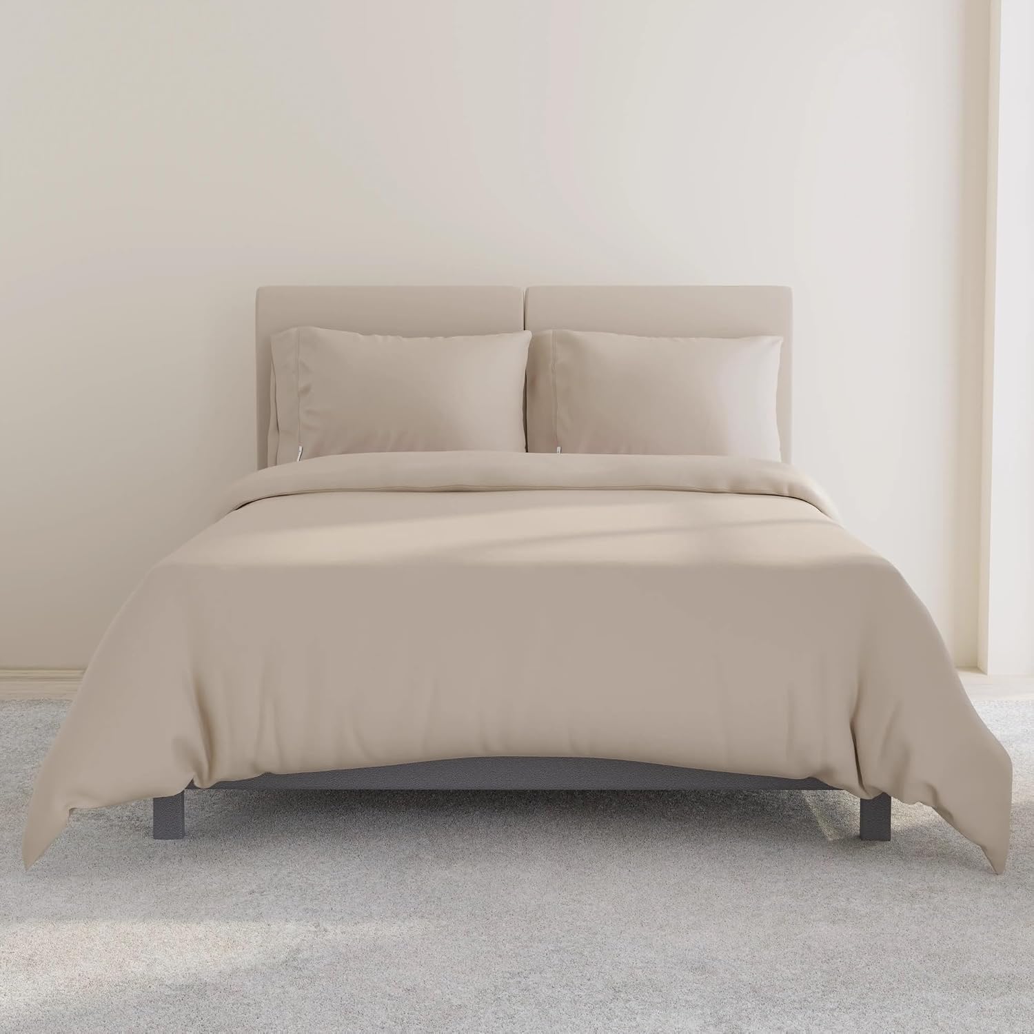 QuickZip Sateen Pillow Case King Size (20" X 39") Pillowcases, Set of 2, 100% Cotton Pillow Covers with Envelope Closure, Sand