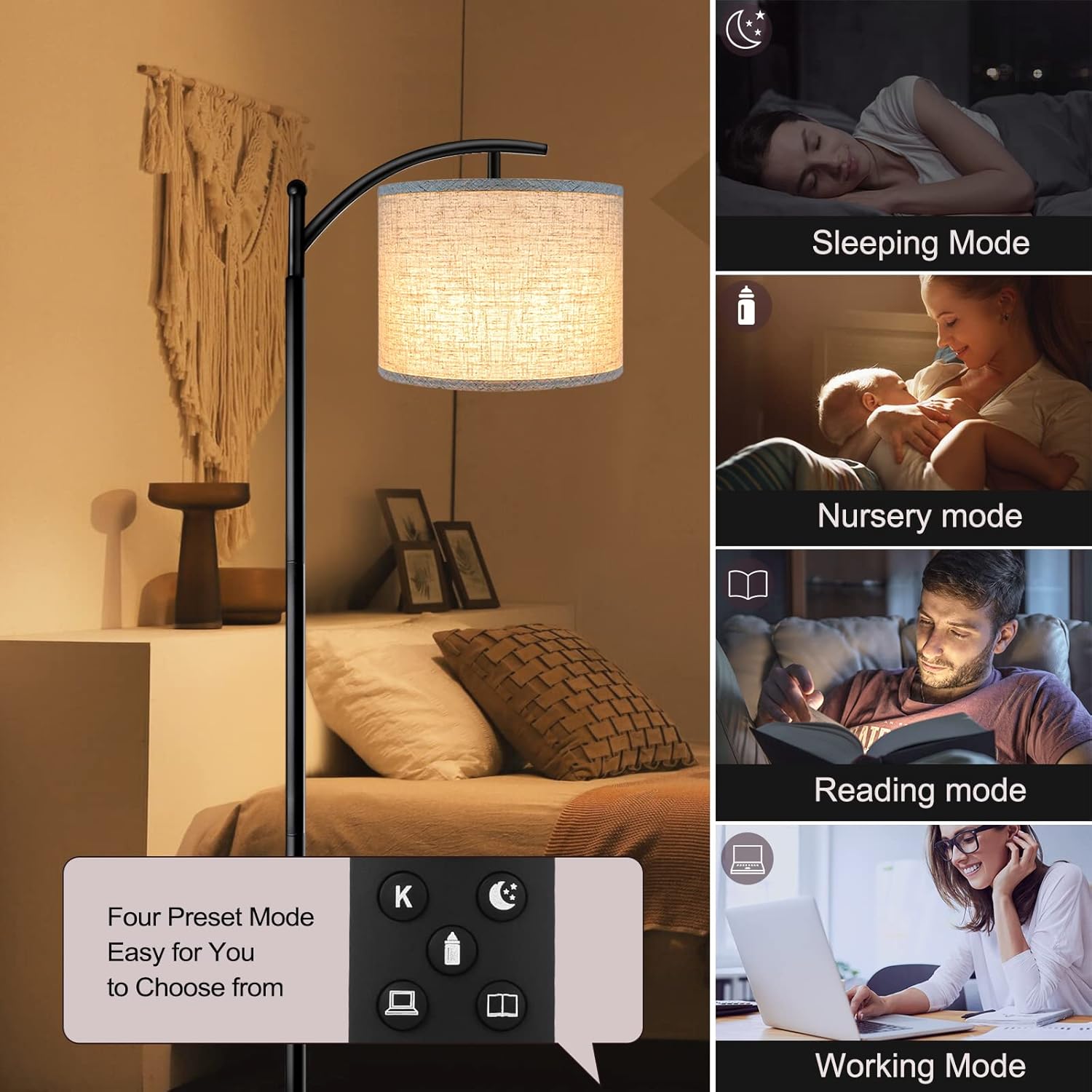ROTTOGOON Floor Lamp for Living Room, 4 Color Temperature LED Floor Lamp with Remote Control & Foot Switch, LED Bulb Included, Modern…