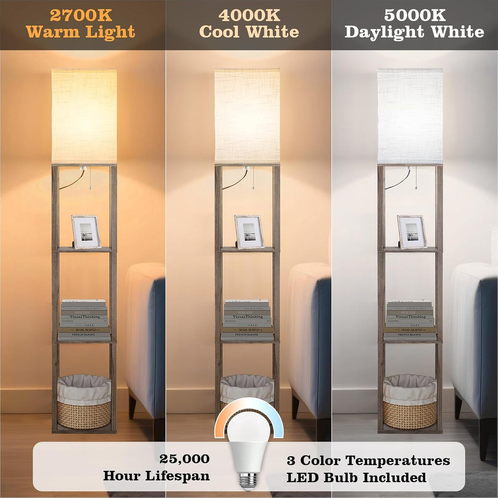 RUNTOP Floor Lamp with Shelves, Shelf Lamp with 3 Color Temperature LED Bulb, Lamps for Living Room, Standing Lamp Modern Tall Standing…