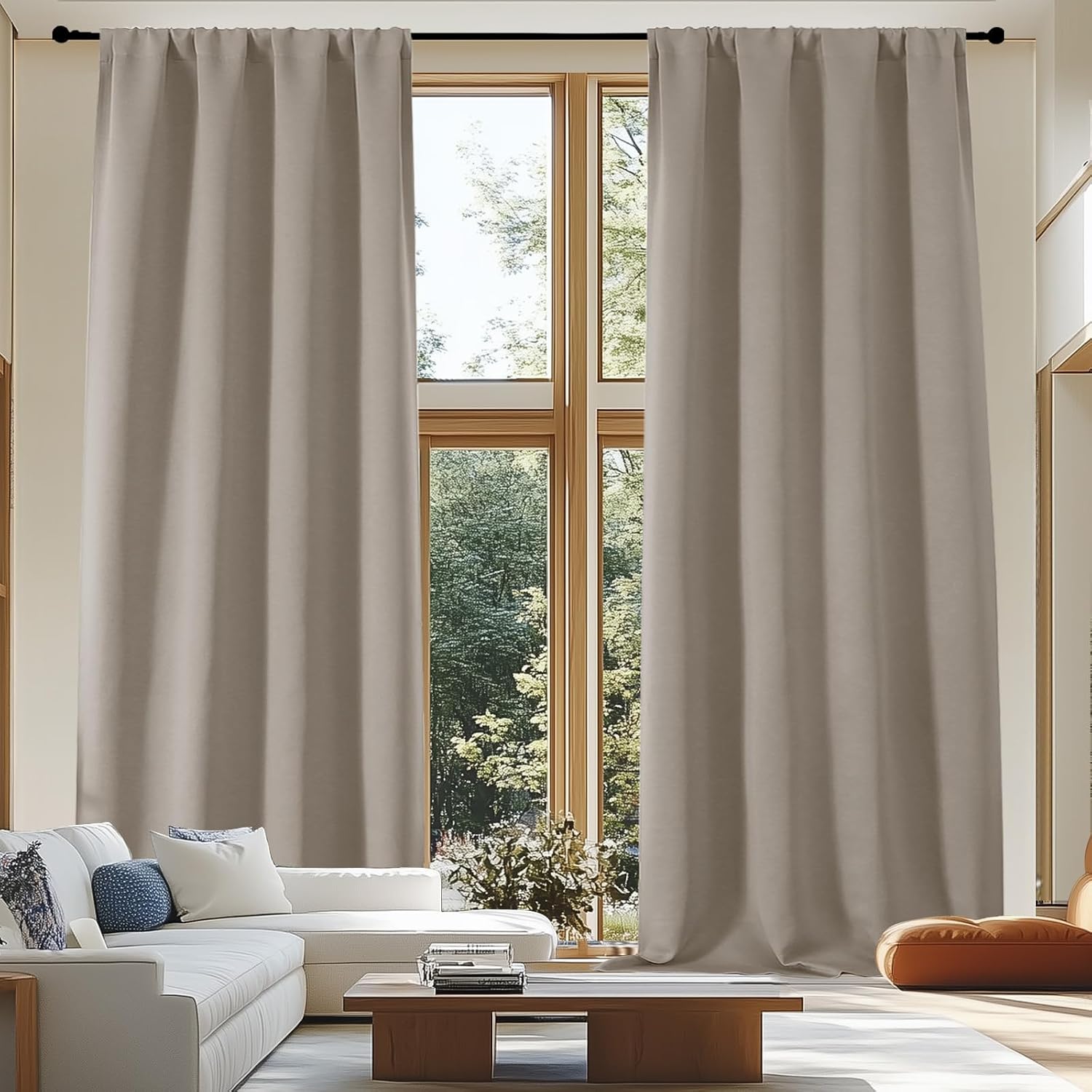 Simplebrand Blackout Extra 10ft Curtains for Patio 120 Inches Long 2 Panels Set, Solid Thermal Insulated Energy Saving Rod Pocket Window Tr…