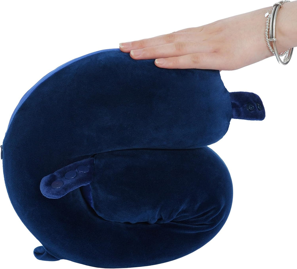 Travel Neck Pillow, Top Memory Foam Pillow for Head Support, Ideal for Airplanes, Cars, and Home Recliners, Adjustable and Soft (Blue)