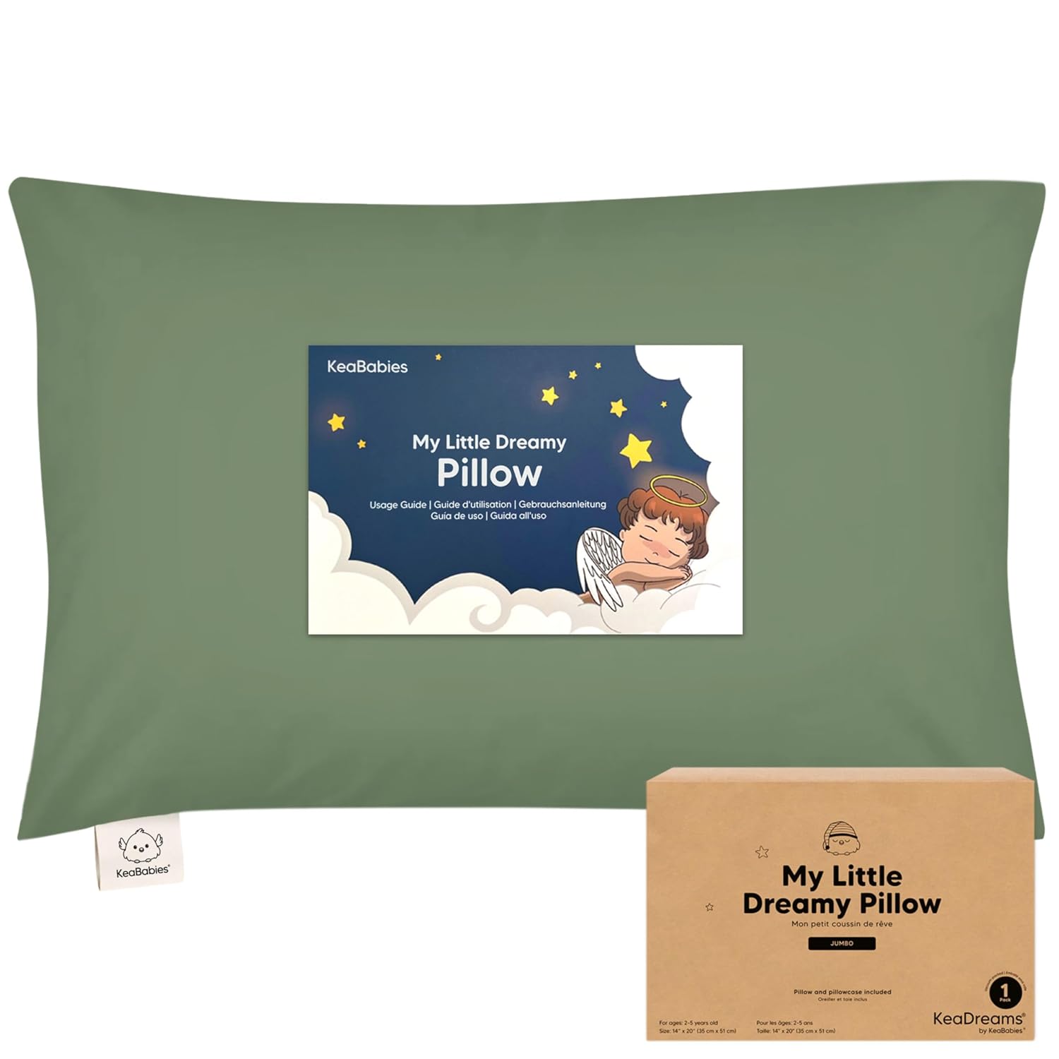 KeaBabies Toddler Pillow with Pillowcase, Jumbo 14X20 - Soft Organic Cotton Toddler Pillows for Sleeping - Machine Washable - Perfect for…