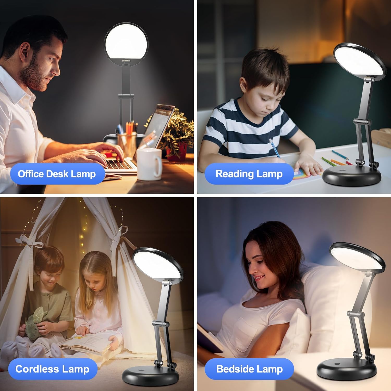 OneFire Desk Lamps for Home Office Rechargeable 3600mAh, Foldable+Portable Cordless Desk Light Small Table Lamp, Dimmable+9 Brightness Small…