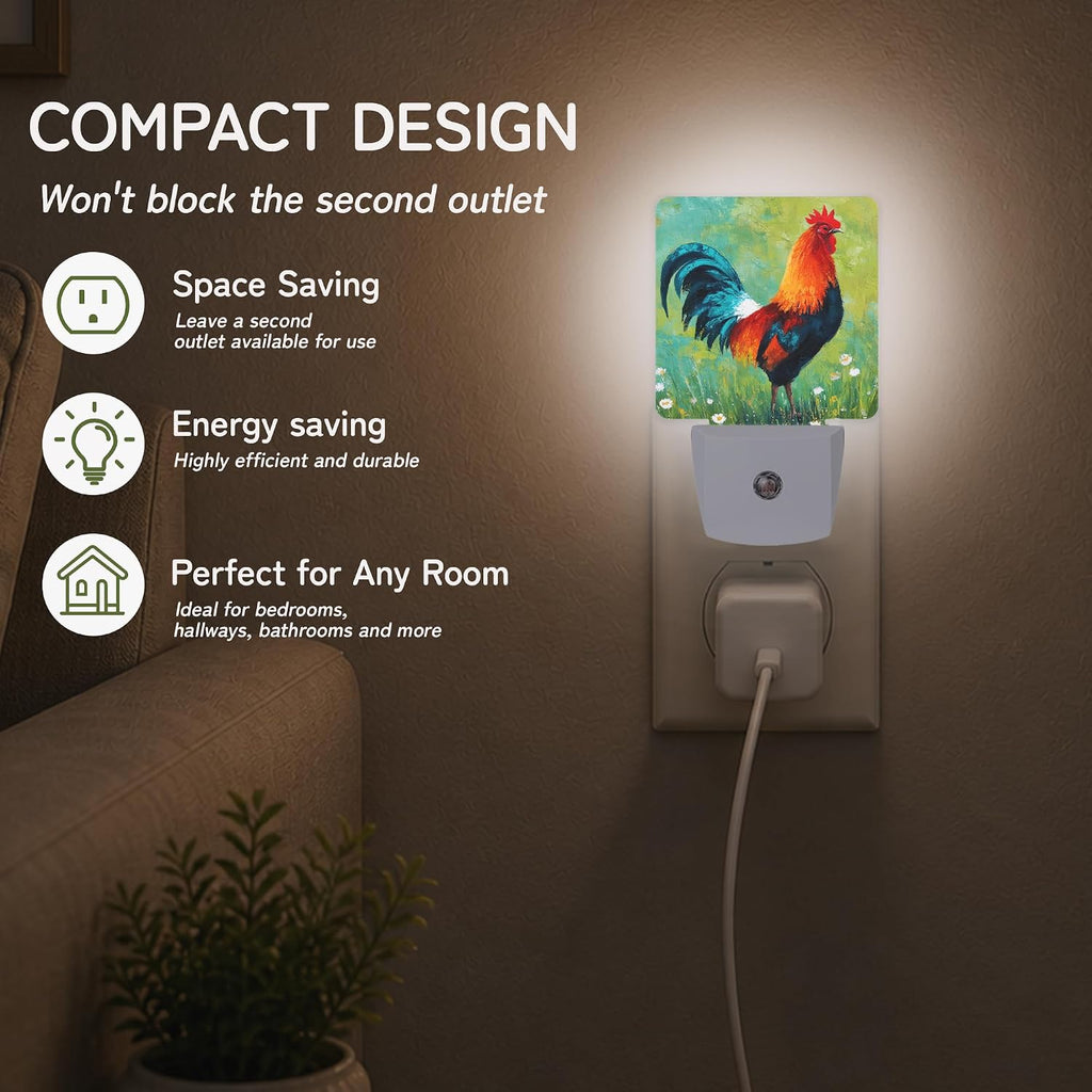 Farmhouse Rooster Night Light, Night Lights Plug into Wall with Dusk to Dawn Sensor for Bedroom Bathroom Hallway Kitchen, Decorative Gift…