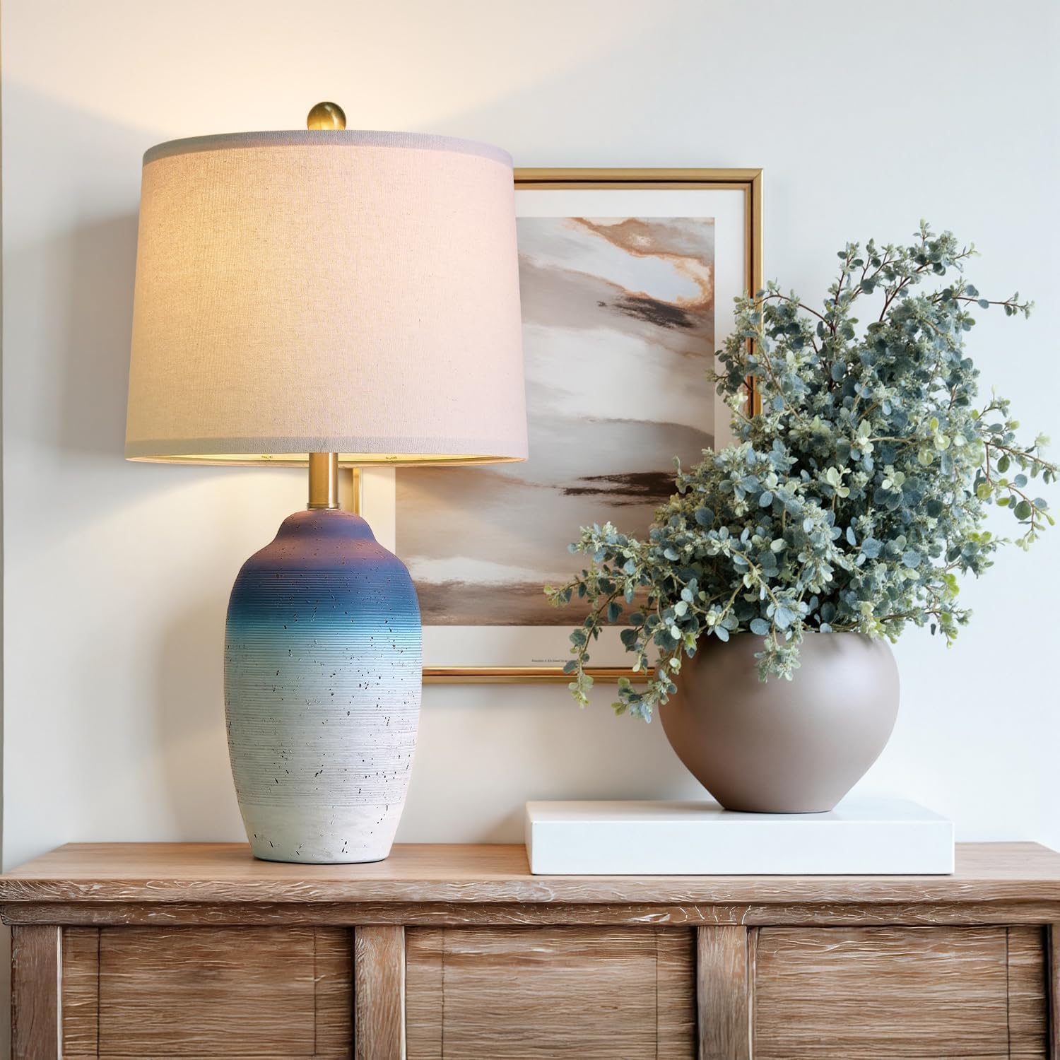 USumkky 24.5" Vintage Ceramic Table Lamp with 5FT Cord - Single Farmhouse Rustic Bedside Lamp with Natural Textured Finish, Nightstand…