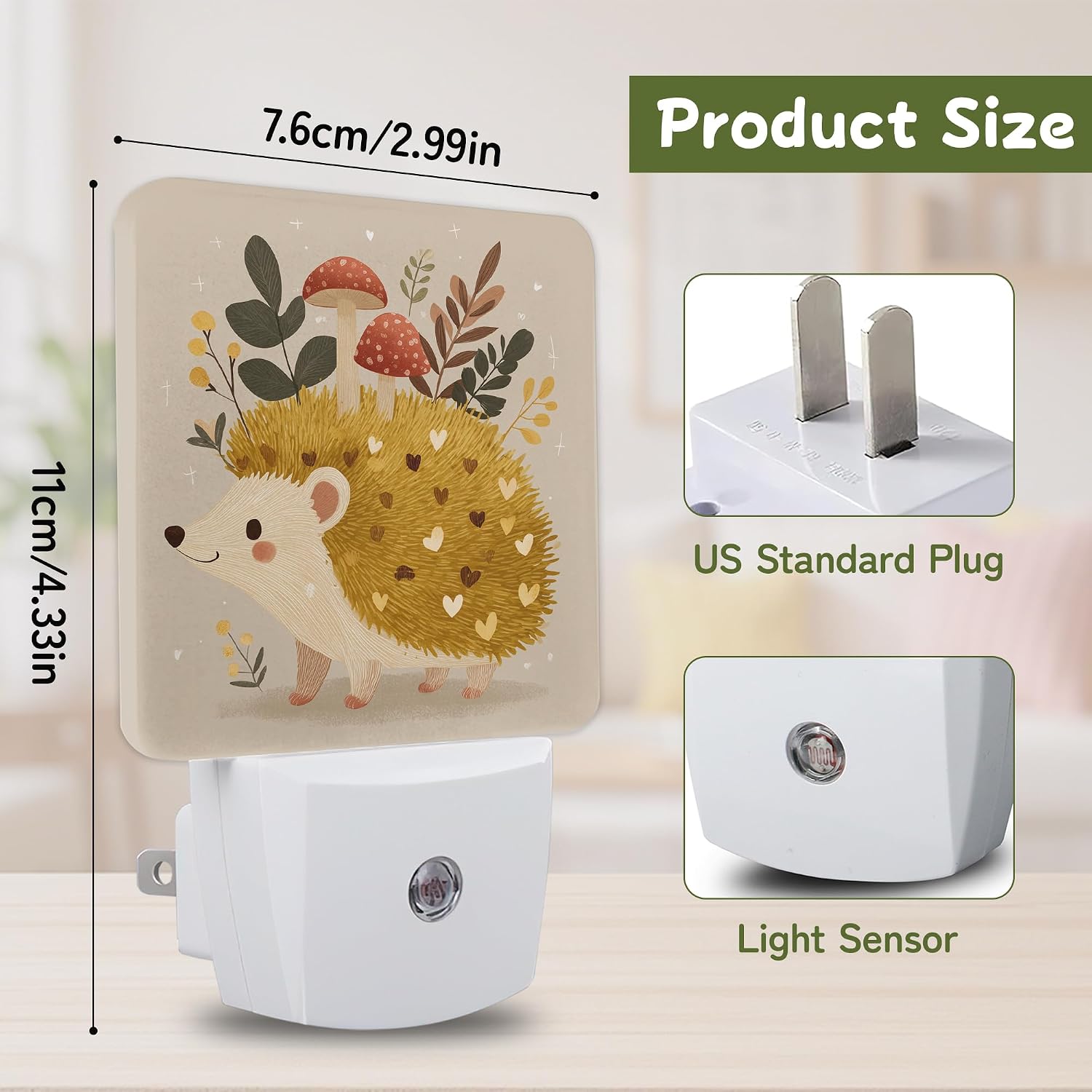 Cute Hedgehog Floral Night Light, Night Lights Plug into Wall with Dusk to Dawn Sensor for Bedroom Bathroom Hallway Kitchen, Decorative…