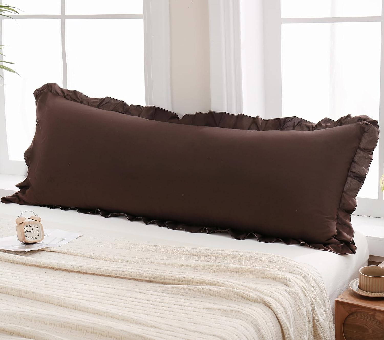 Merryword Dark Brown Body Pillow Cover 20x54inches Chocolate Long Pillowcase Ruffled Body Pillowcases Cute Pillowcase Pillow Sham (1 Body,…