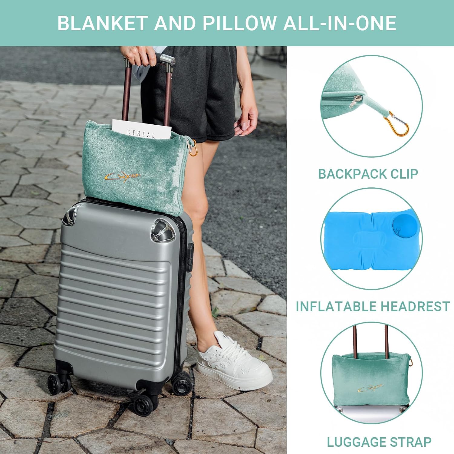 Travel Blanket & Pillow Set, 300 GSM Soft Fleece, 60x43 Inches, 3-in-1 Airplane Blanket, Travel Pillow and Blanket Set, Travel Blanket…