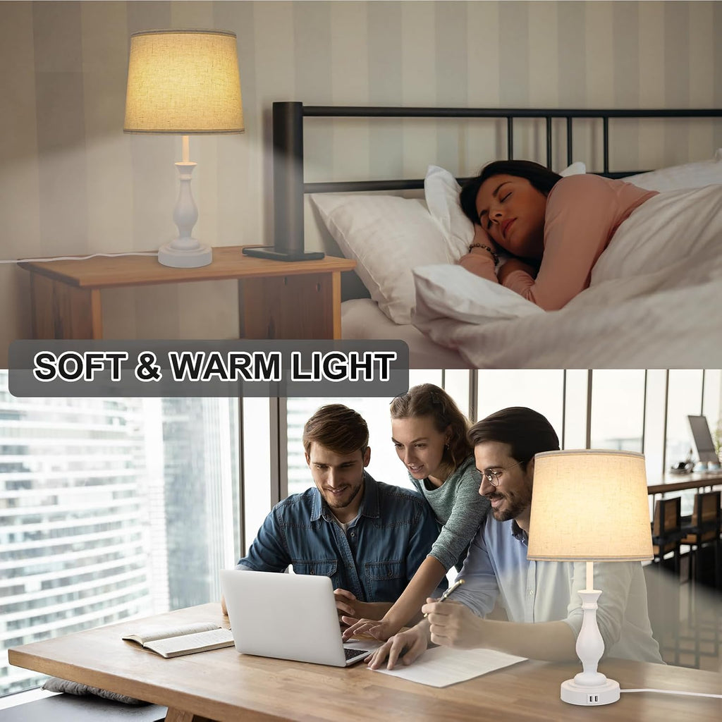 LALISU Farmhouse Table Lamp Touch Control 3-Way Dimmable Table Lamp, Modern Nightstand Lamp with 2 USB Port Bedside Desk Lamp with Fabric…
