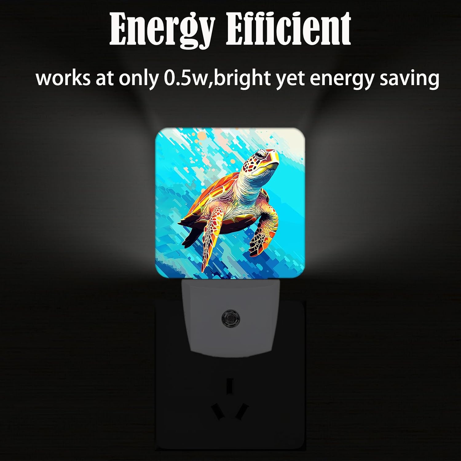 Watercolor Wild Turtle Night Light, Plug Into Wall for Boys Girls Bedroom Decorative Square Night Light Lamp 0.5w Sleep Friendly
