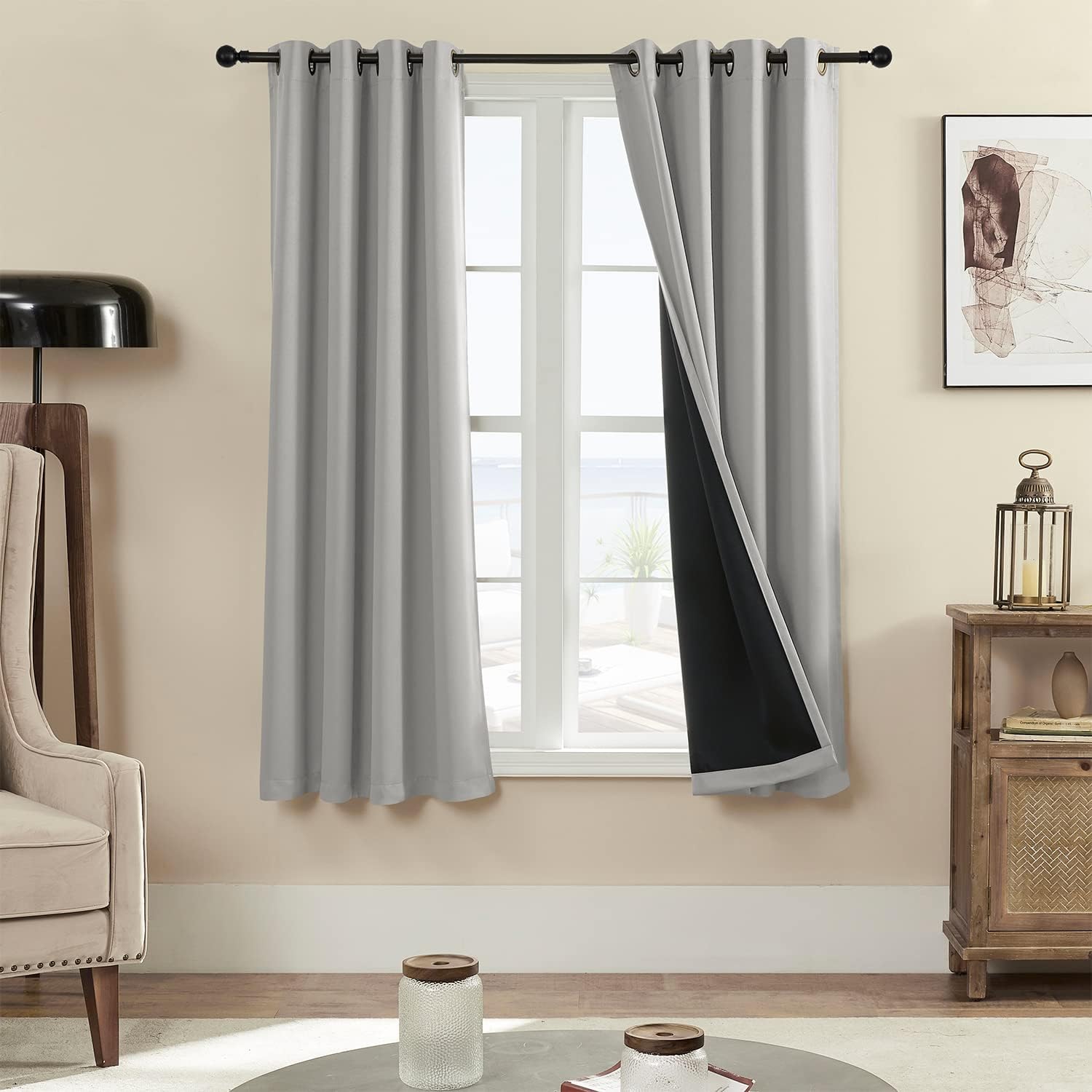 Rutterllow 100% Blackout 330 GSM Curtain Panels, Heat and Full light Blocking Drapes with Grommets for Bedroom, Thermal Insulated Window Tr…