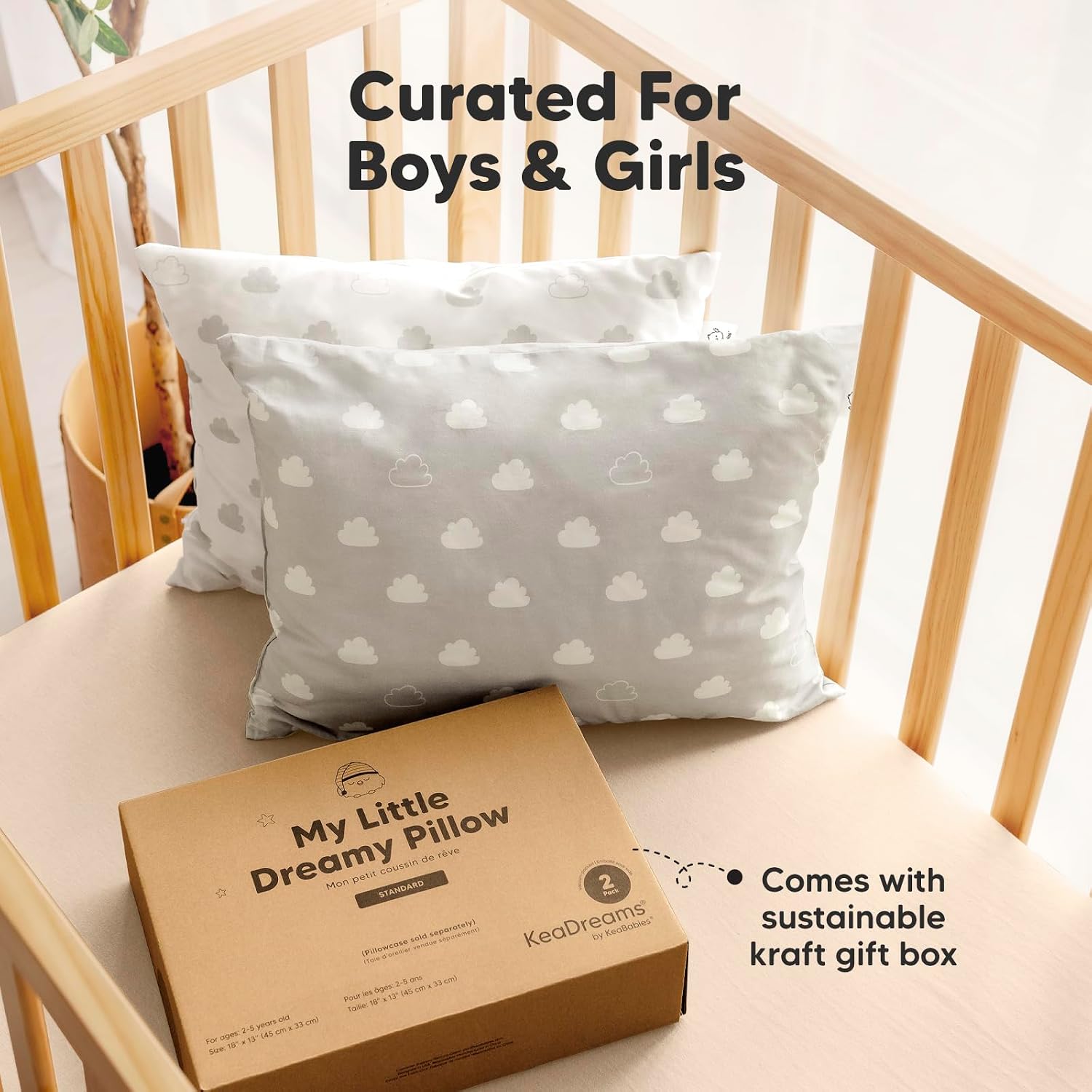 KeaBabies 2-Pack Toddler Pillows 2 Year Old to 5-13x18 Soft Organic Cotton Kids Pillow for Sleeping, Travel, School, Daycare, Nap…