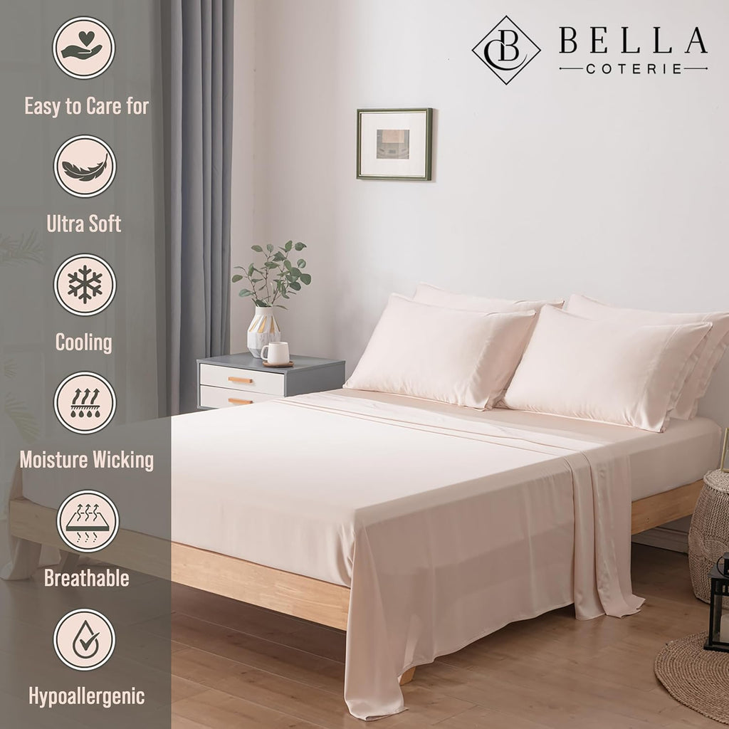 Bella Coterie 6 Piece Luxury Bamboo Viscose Split Top King Size Sheet Set | 34" Split for Adjustable Beds | 100% Organically Grown|…