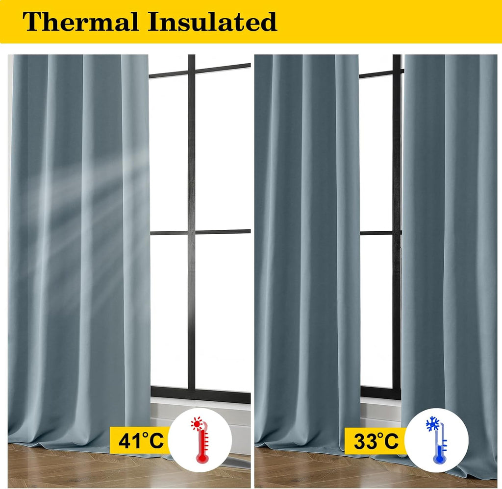 WelvetBLK Stone Blue Room Darkening Curtains for Bedroom Living Room 45 Inch Length 2 Panels Set, Soft Solid Thermal Insulated Rod Pocket S…