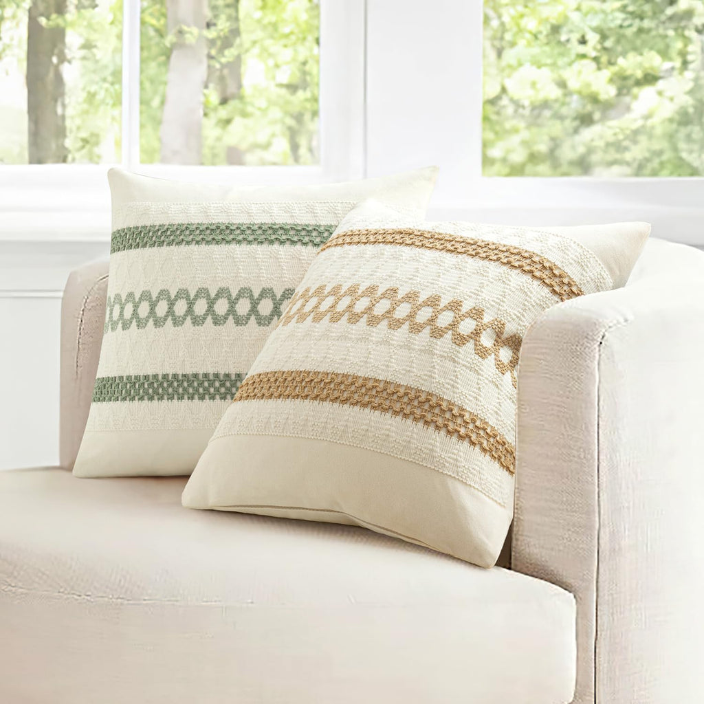 MIULEE Set of 2 Sage Green Boho Decorative Pillow Covers 20x20 Inch Farmhouse Rustic Couch Throw Pillows Modern Summer Cotton Cushion…