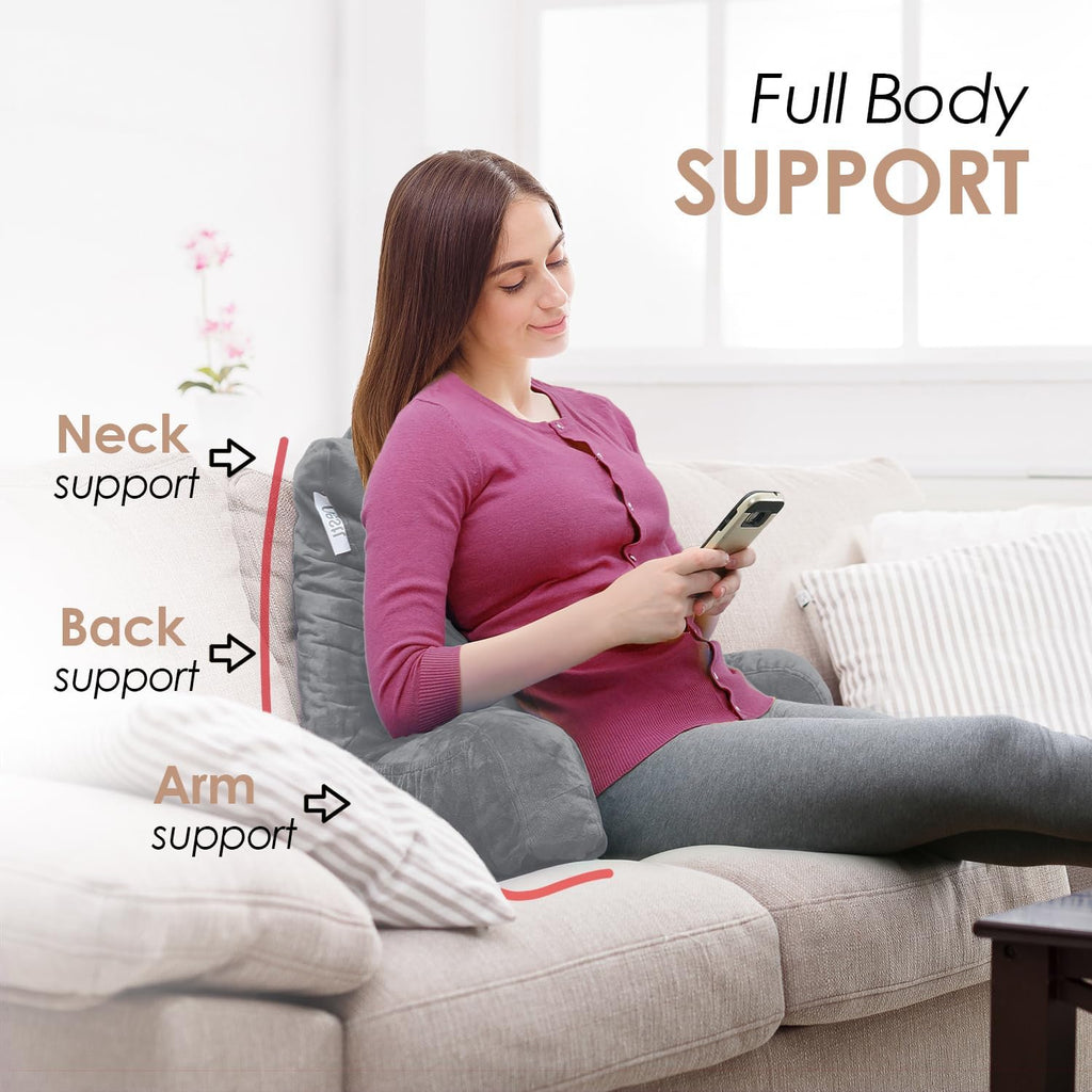 Nestl Reading Pillow with Shredded Memory Foam, Designed for Sitting Up in Bed and Couch, Back and Arms Adjustable Support for Adult &…