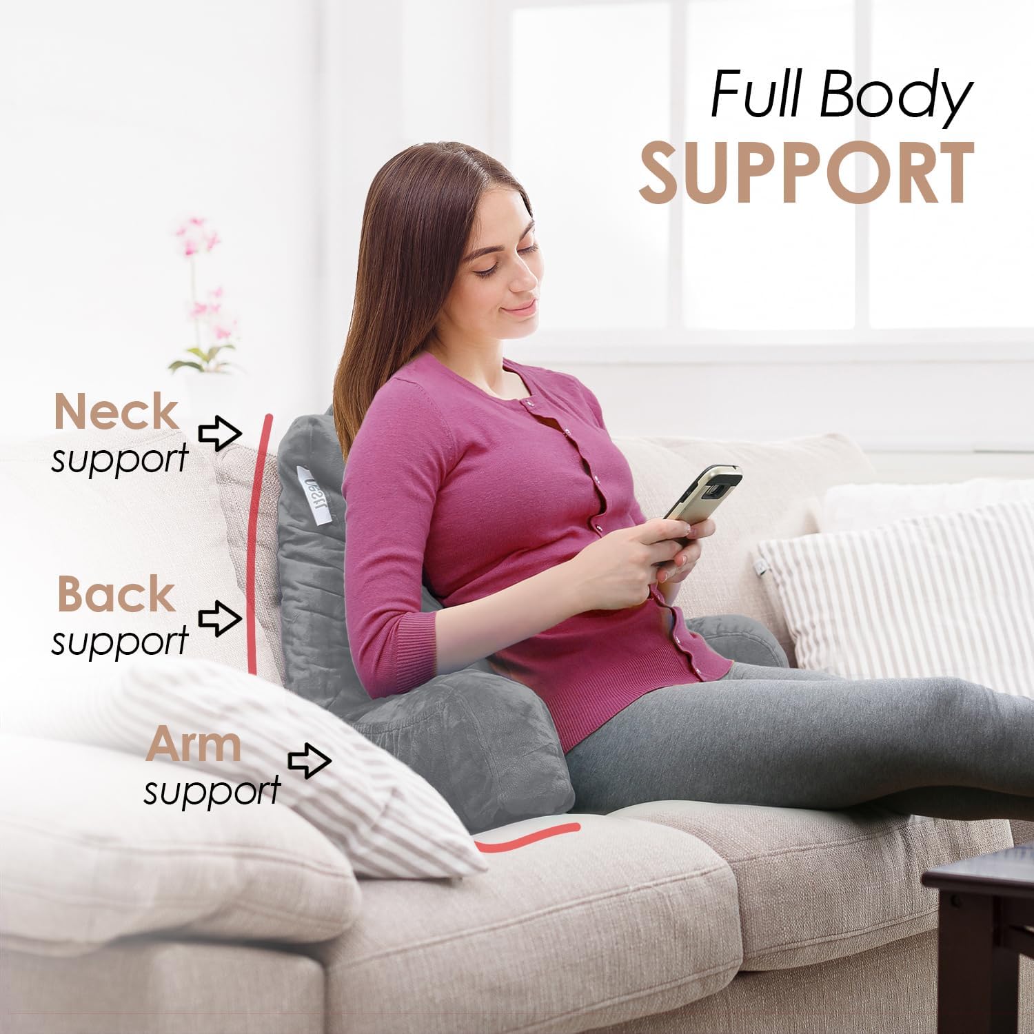 Nestl Reading Pillow with Shredded Memory Foam, Designed for Sitting Up in Bed and Couch, Back and Arms Adjustable Support for Adult &…