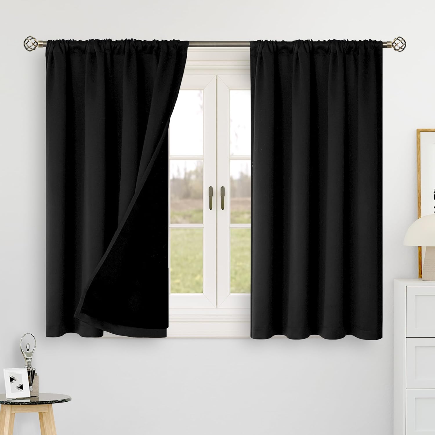 BGment 100% Blackout Curtains 40 Inch Length for Cafe, Rod Pocket and Back Tab Double Layer Thermal Insulated Full Room Darkening Bedroom…