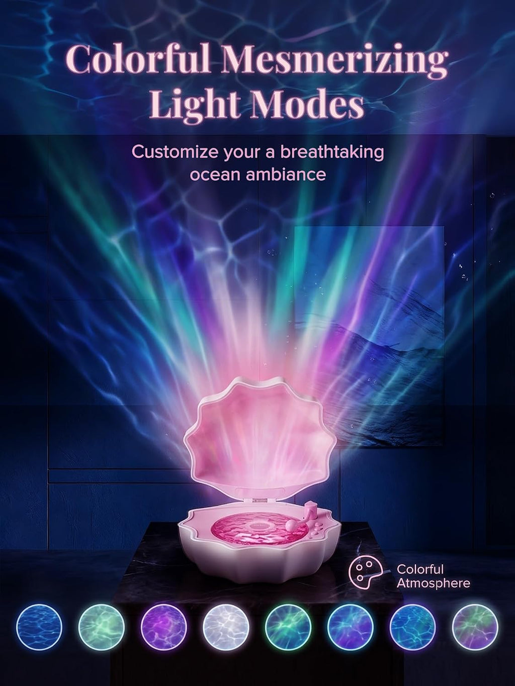 Ocean Wave Projector Light, Shell Night Light Built-in Bluetooth Speaker, Remote Control, White Noises for Home…