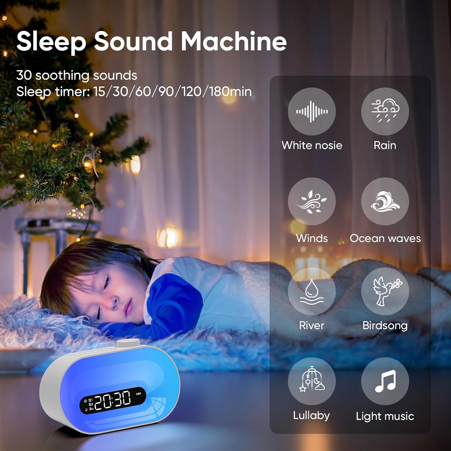 Apuzom White Noise Sound Machine & Sunrise Alarm Clock, 30 Sleep Sounds, 14 Night Lights, 0-100% Dimmer, Dual Alarm, Sleep Timer, Dimmable…