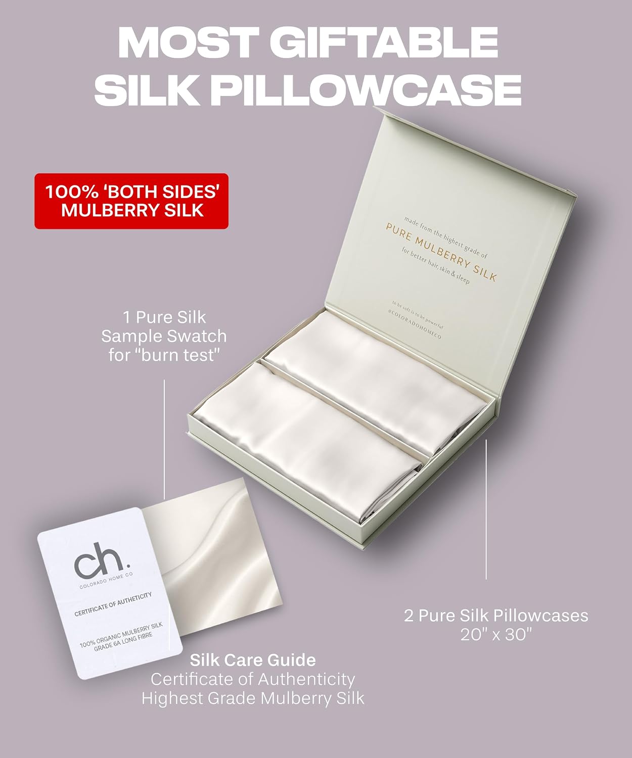ColoradoHomeCo SUNDAYSILKSTM Silk Pillow Cases | 100% Mulberry Silk Pillowcase with Zipper, All Sides Real 22 Momme Grade 6A Silk, Standard…