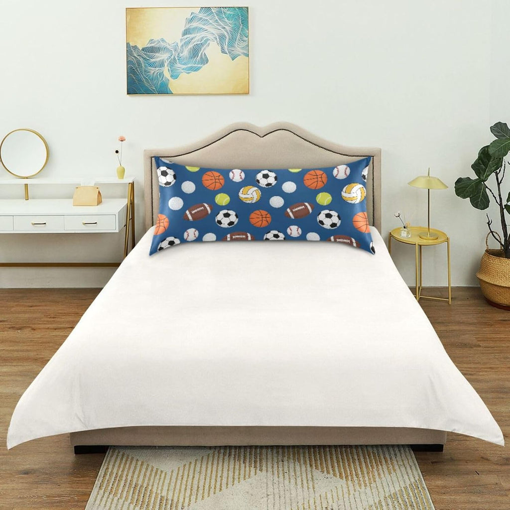 Sports Balls Blue Pillow Covers Silk Pillowcase for Hair and Skin Soft Breathable Smooth Cooling Satin Pillowcase King Size Pillow Case…