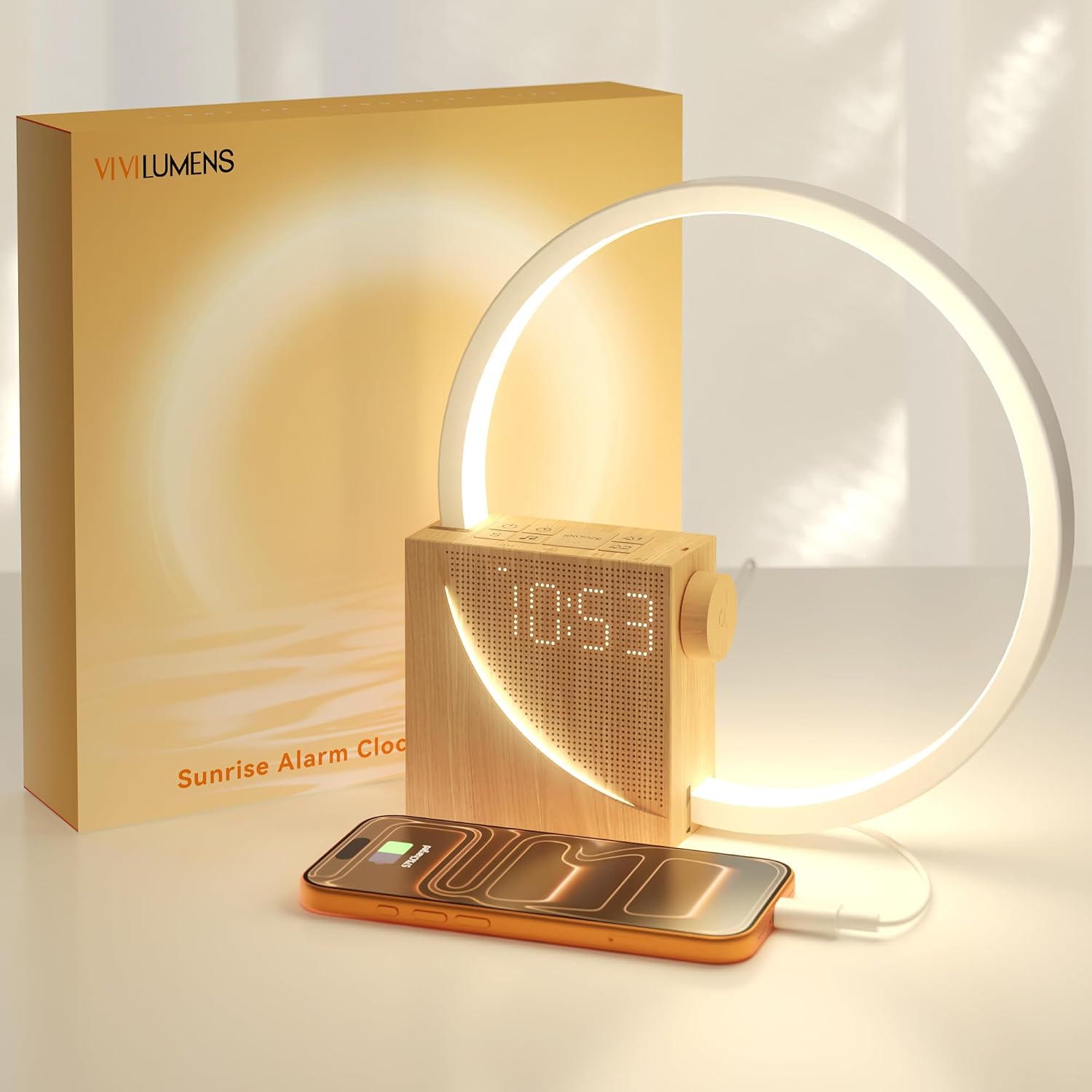 Vivilumens Sunrise Alarm Clock Sound Machine Nightlight, Gradual Wake Up Light, Digital Dimmable Clock, 10 White Noise Sleep Sounds…