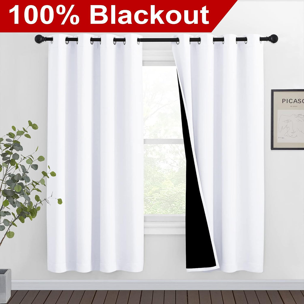 Nicetown White Blackout Curtains 72 inches Long, Full Light Blocking Drapes with Black Liner for Nursery, Thermal Insulated Draperies for H…