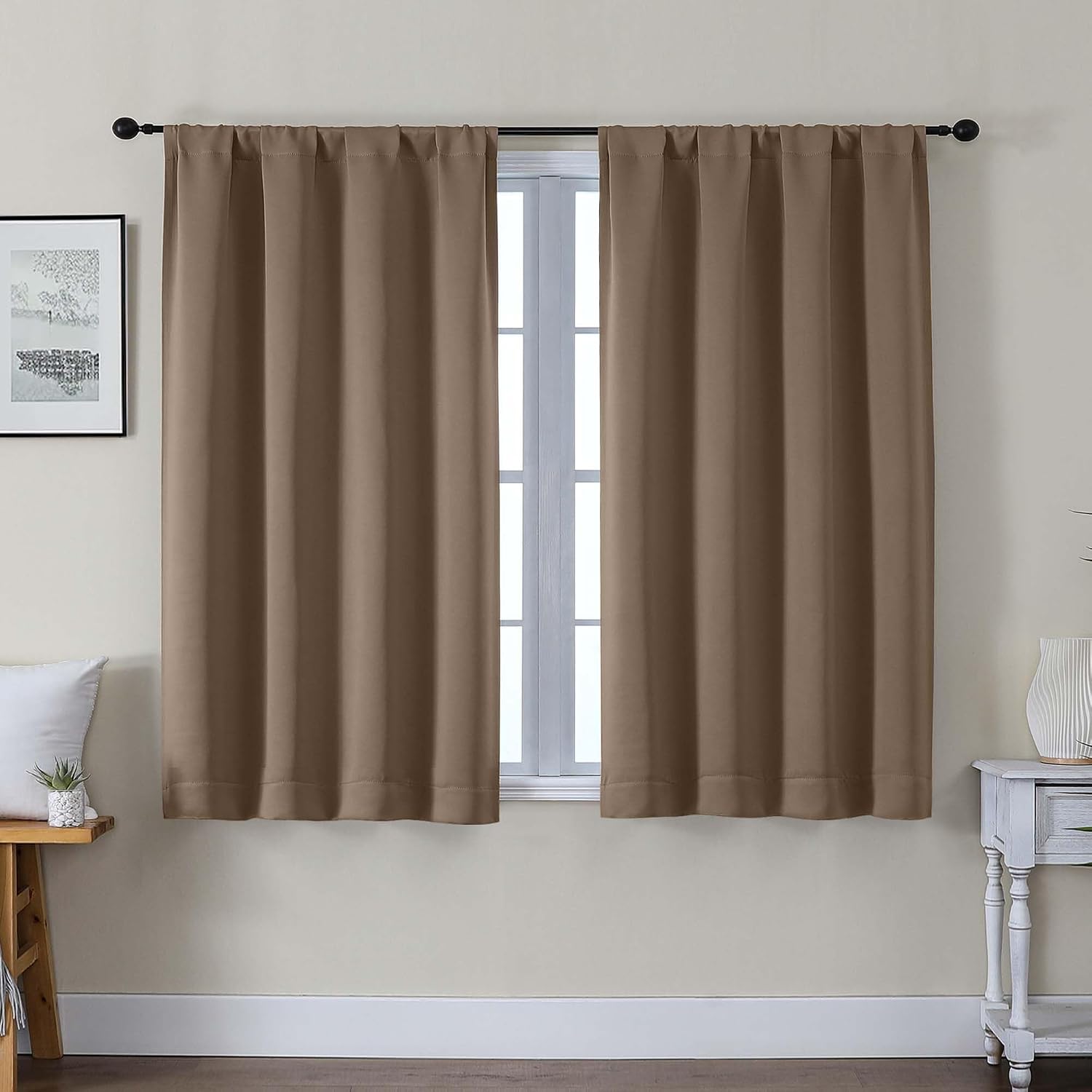 Gwine Blackout Curtains for Bedroom 45 Inch Length, Thermal Insulated Room Darkening Short Curtains, Rod Pocket Drapes for Bathroom…