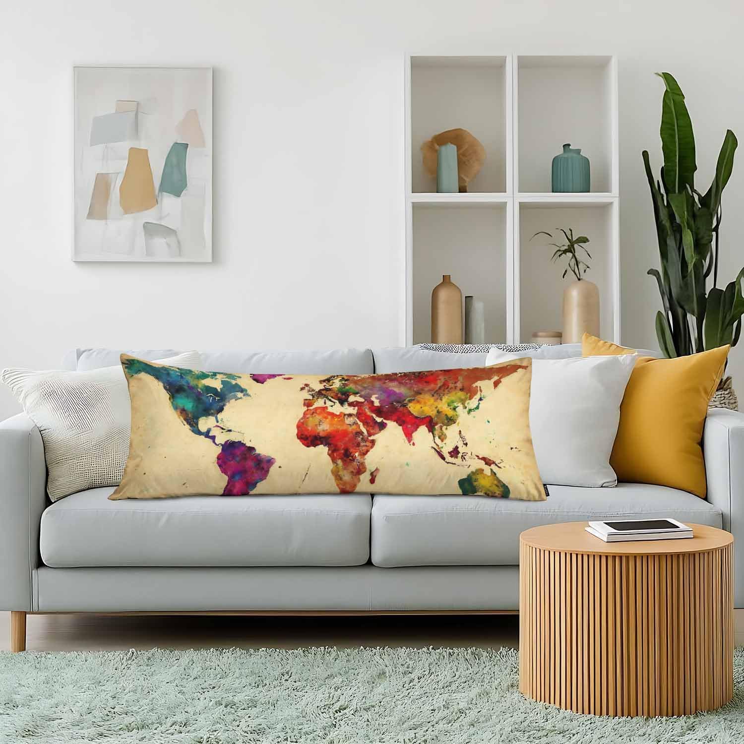 World Map Body Pillow Pillowcase, Retro World Map Colorful Body Pillow Cushion Cover, 20x54 Inch Lumbar Pillow Cover Large Pillow…