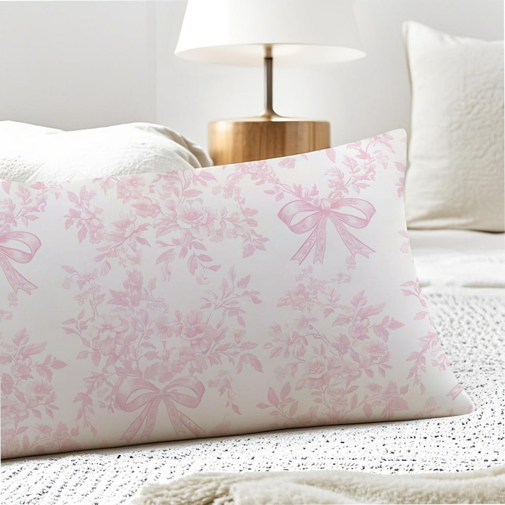 Chinoiserie Pink and White Floral 20x54 Body Pillow Cover, Chinoiserie Decor, Pink Coquette Bow Flowers Grand Millenial Decorative Long…