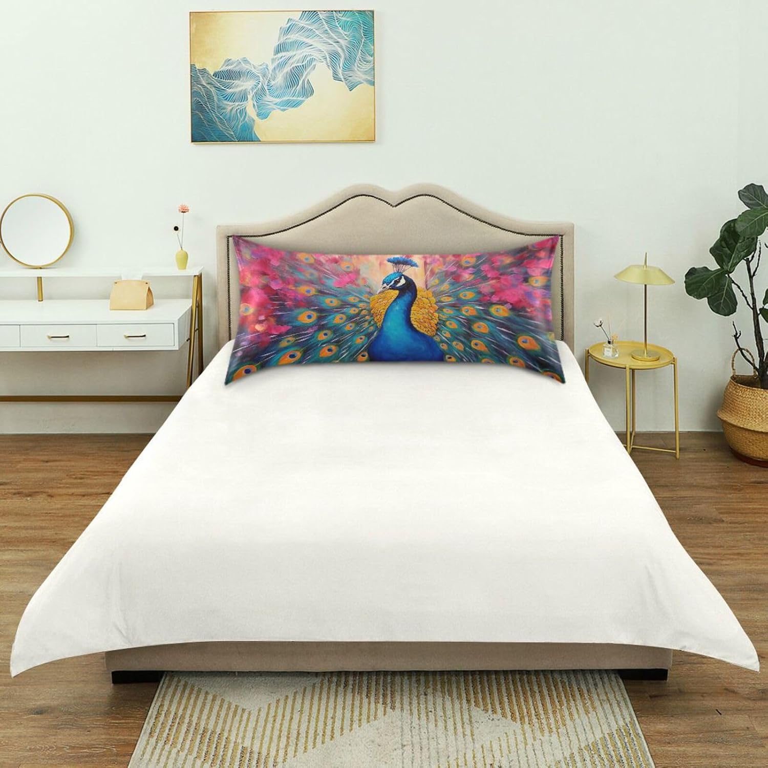 YETTASBIN Peacock Satin Pillowcase, Soft Breathable Silk Pillow Case with Envelope Closure for Hair and Skin, Standard Size 26 x 20 Inch