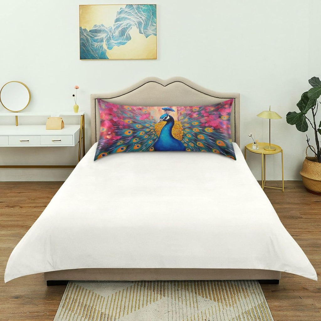 YETTASBIN Peacock Satin Pillowcase, Soft Breathable Silk Pillow Case with Envelope Closure for Hair and Skin, King Size 40 x 20 Inch