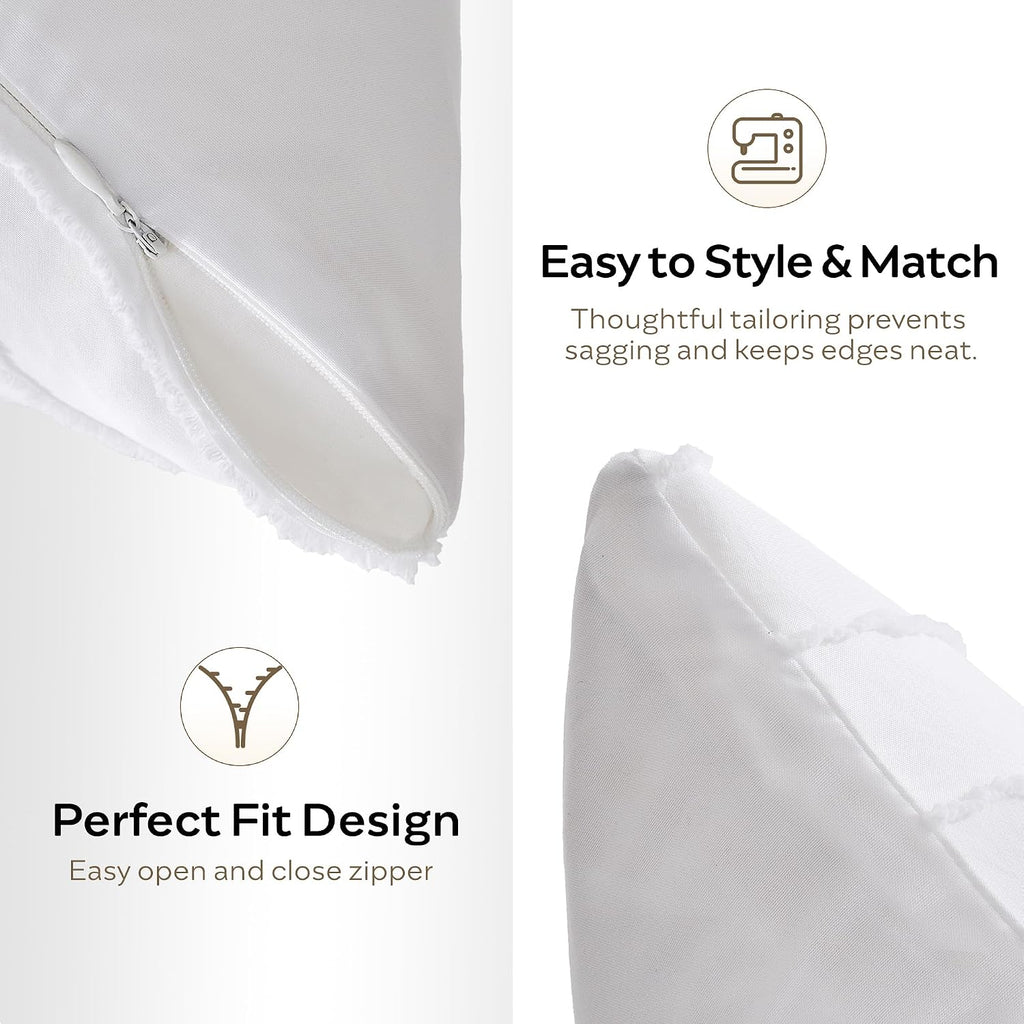 Jellymoni 2 Pack White Pillowcases 12" x20", Soft Microfiber Striped Tufted Pillow Covers(Pillows are not Included) 2 Pack 20 inches White