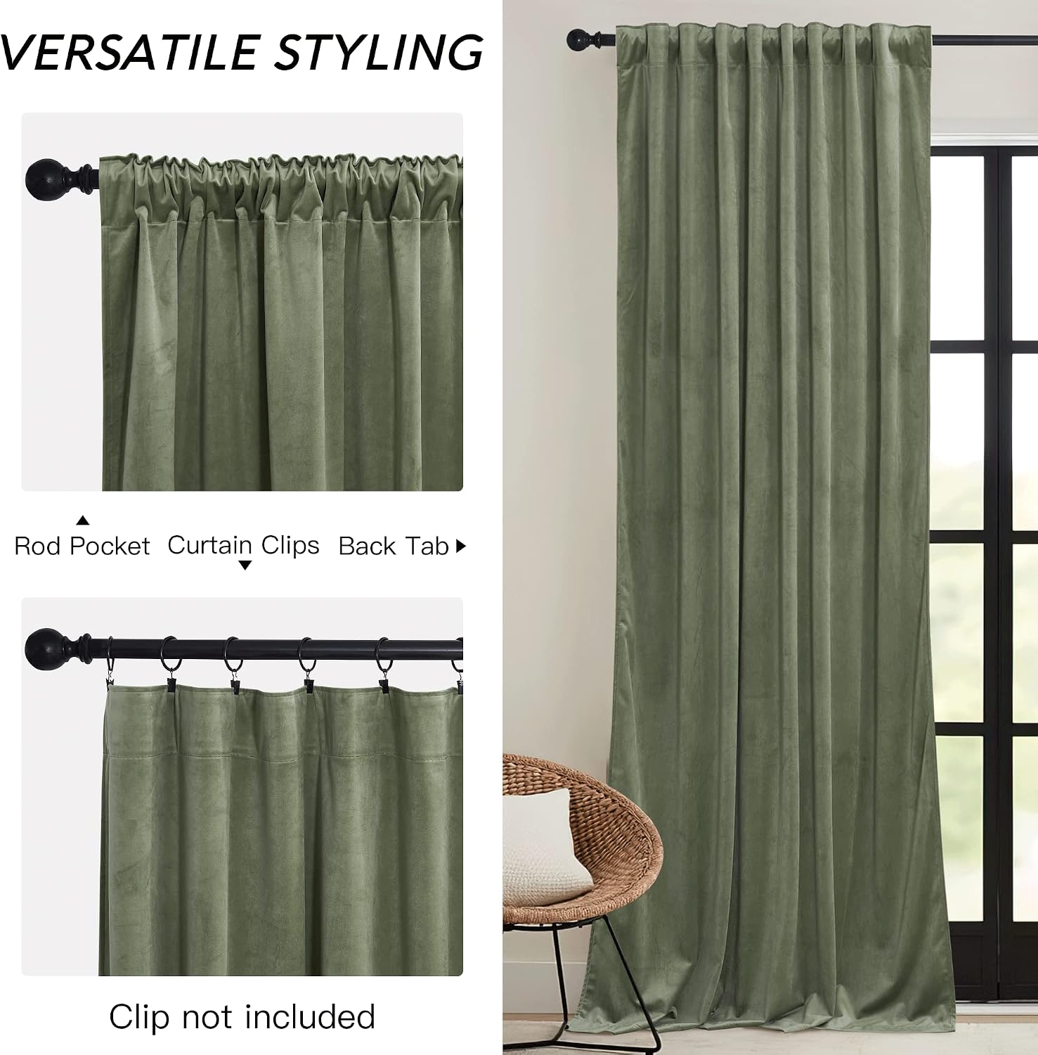Rybhome RYB HOME Sage Green Velvet Curtains 84 inches, Room Darkening Super Soft Velvet Drapes with Pleat Tape for Living Room, Thermal Ins…