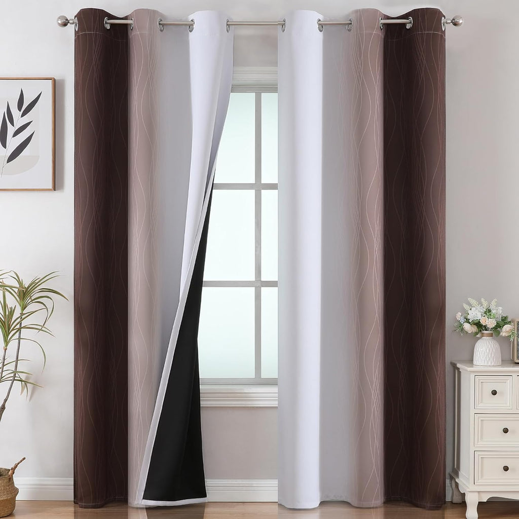 Estelartextiler Estelar Textiler Brown and Greyish White Ombre Blackout Curtains for Bedroom, Thermal Insulated Gradient Blackout Drapes, F…
