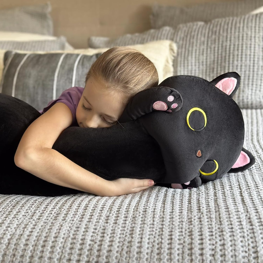 MaoGoLan Long Cat Body Pillow for Kids, 44'' Big Kitten Plush for Adults, Big Black Cat Stuffed Animal for Girl, Large Kitten Plush Throw…