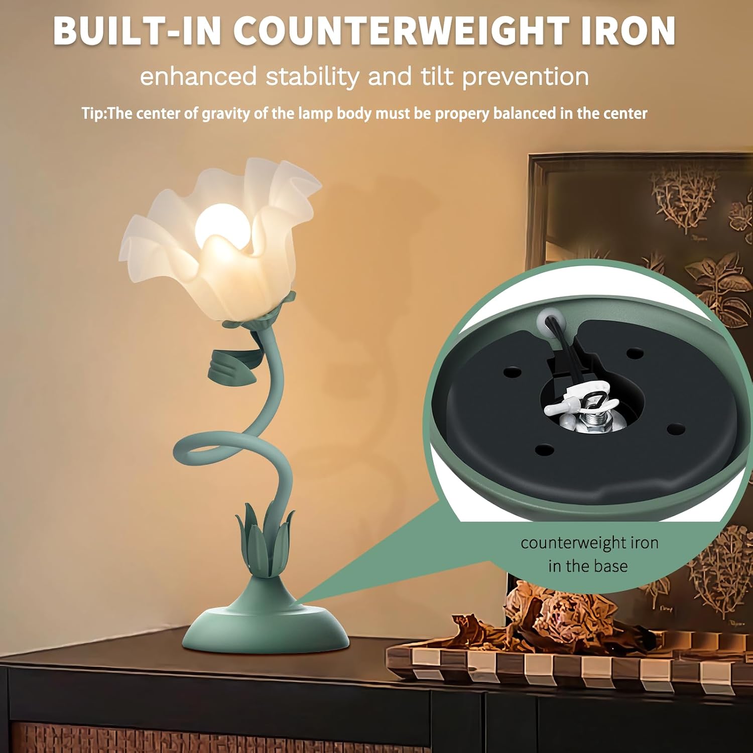 Larnix Women Bedside Table Lamps for Bedroom, Cute Flower Desk Lamp With Adjustable Flexible Gooseneck, 3 Color Temperatures Nightstand Lam…