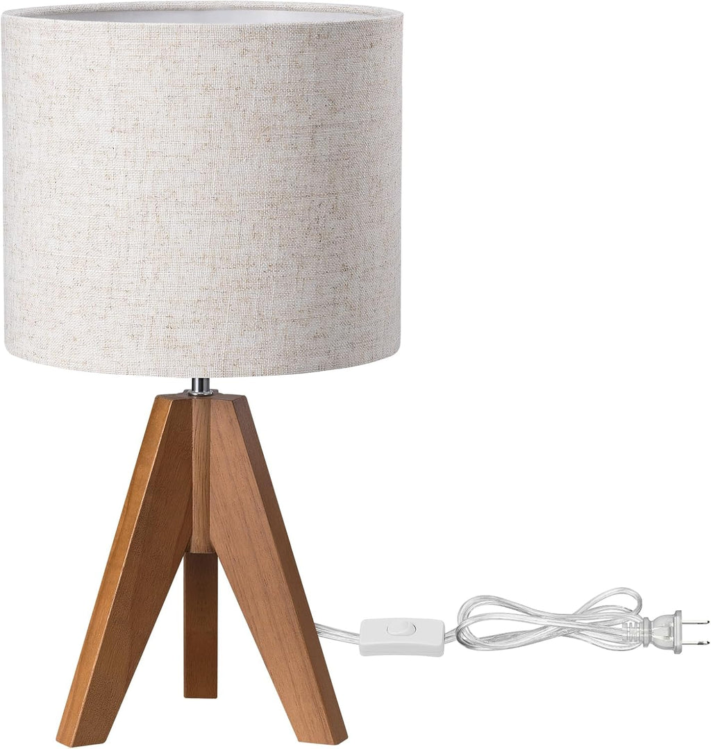 EDISHINE Tripod Table Lamp, Small Cute Bedside Lamp with Linen Beige Lampshade, Nightstand Lamp for Nursery, Bedroom, Kid Room, Living…