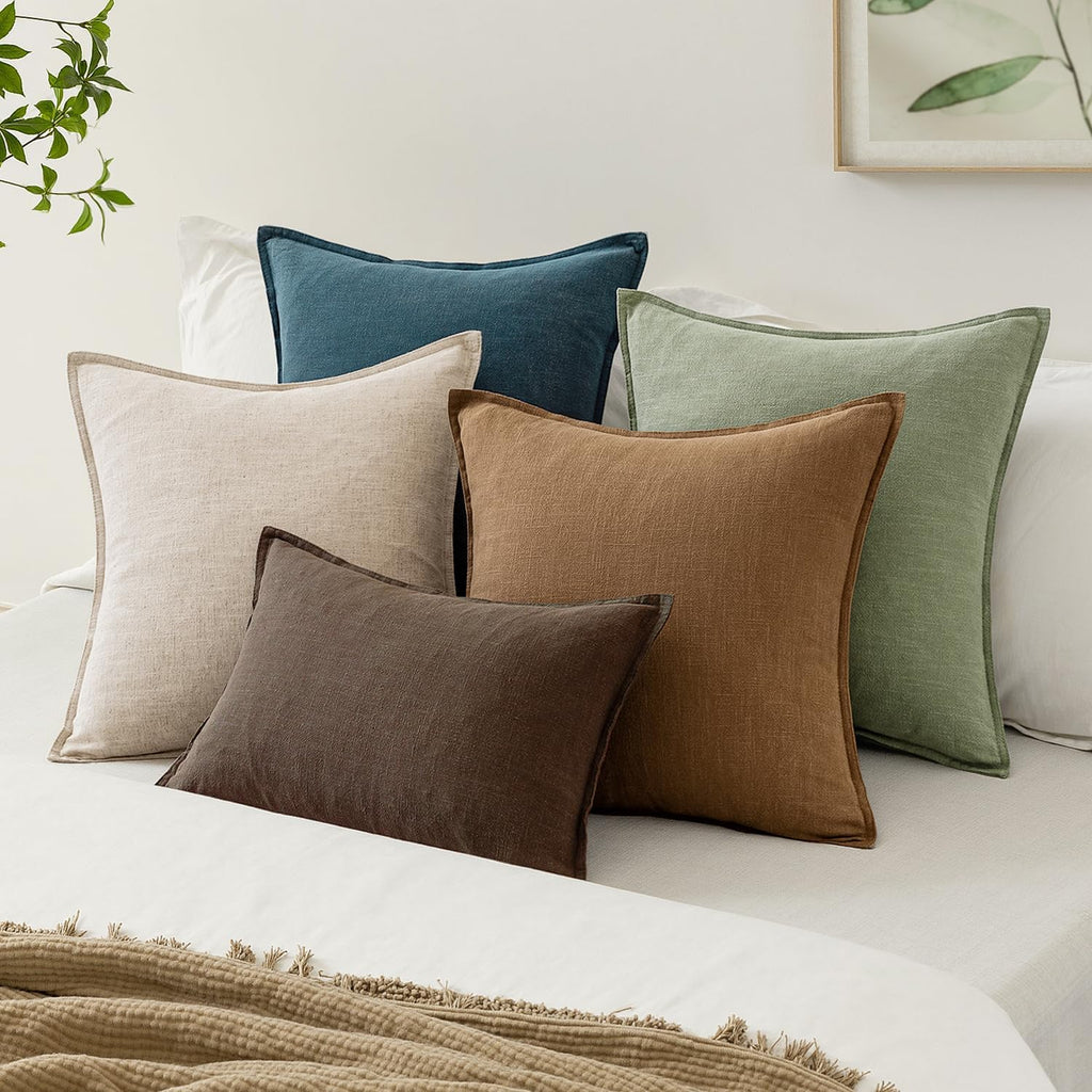 EMEMA Decorative Linen Throw Pillow Covers 26x26 Inch Grass Green Boho Farmhouse Neutral Couch Throw Pillows for Bed Pack of 2 Accent…