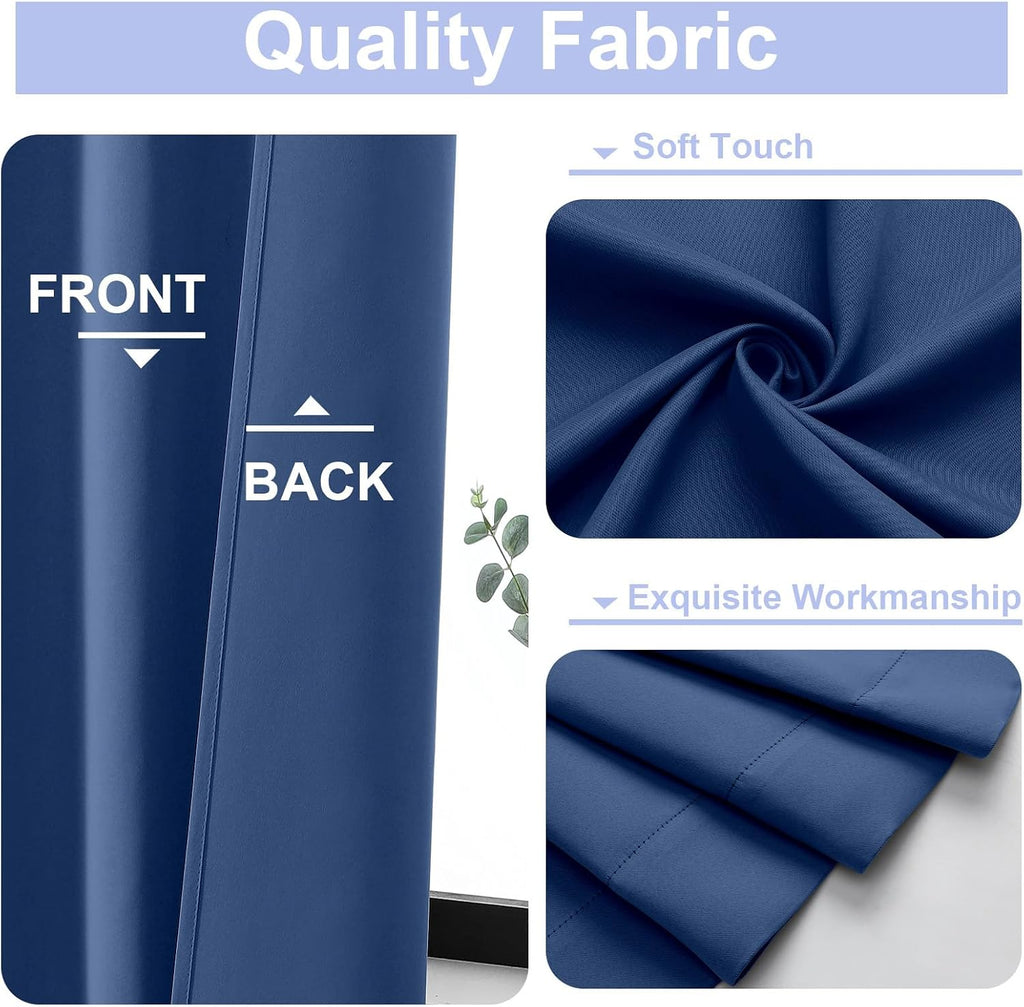 Simplebrand Ava Royal Blue Short Blackout Curtains for Bedroom 63 Inches Long 2 Panels Set, Solid Thermal Insulated, Energy Saving Window T…