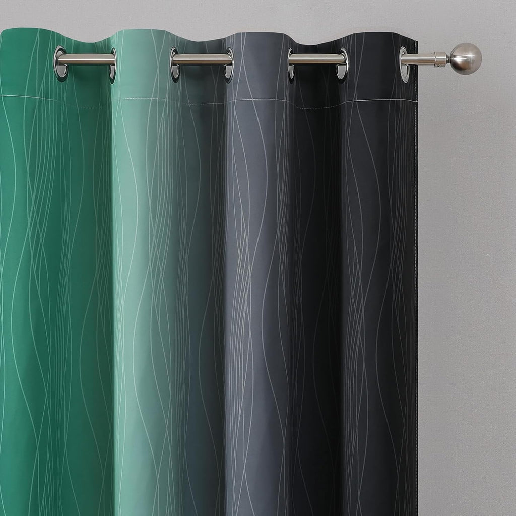 Estelartextiler Estelar Textiler Black and Green Ombre Blackout Curtains & Drapes for Living Room, Thermal Insulated Grommet Energy Saving…