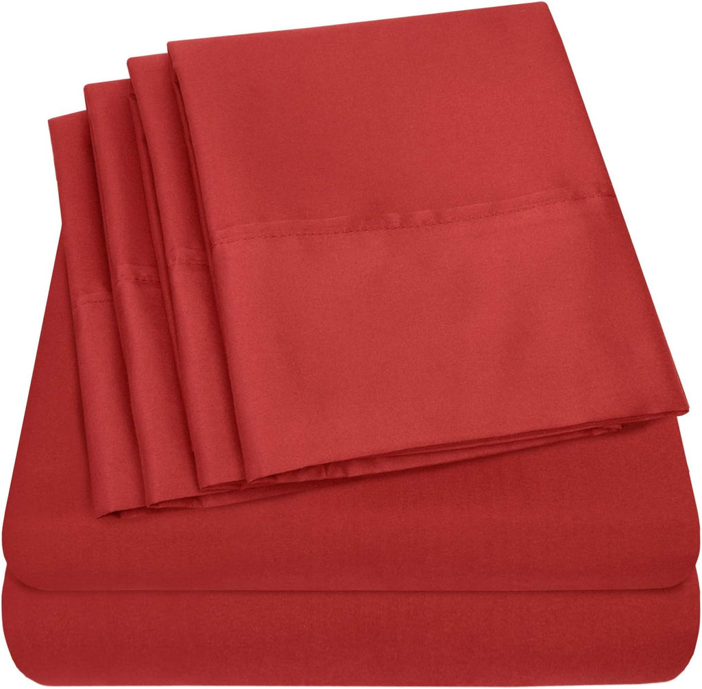 Queen Sheets Red - 6 Piece 1500 Supreme Collection Fine Brushed Microfiber Deep Pocket Queen Sheet Set Bedding - 2 Extra Pillow Cases…