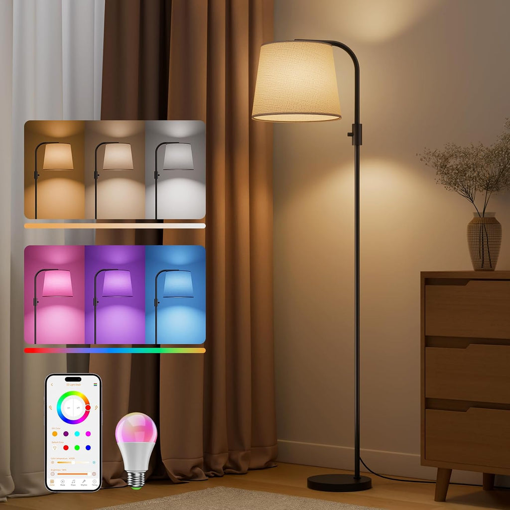 Arc Floor Lamp for Living Room with Smart RGBCW Color Changing Bulbs Dimmable, Stand lamp Compatible with Alexa, Siri, Google Voice & App…
