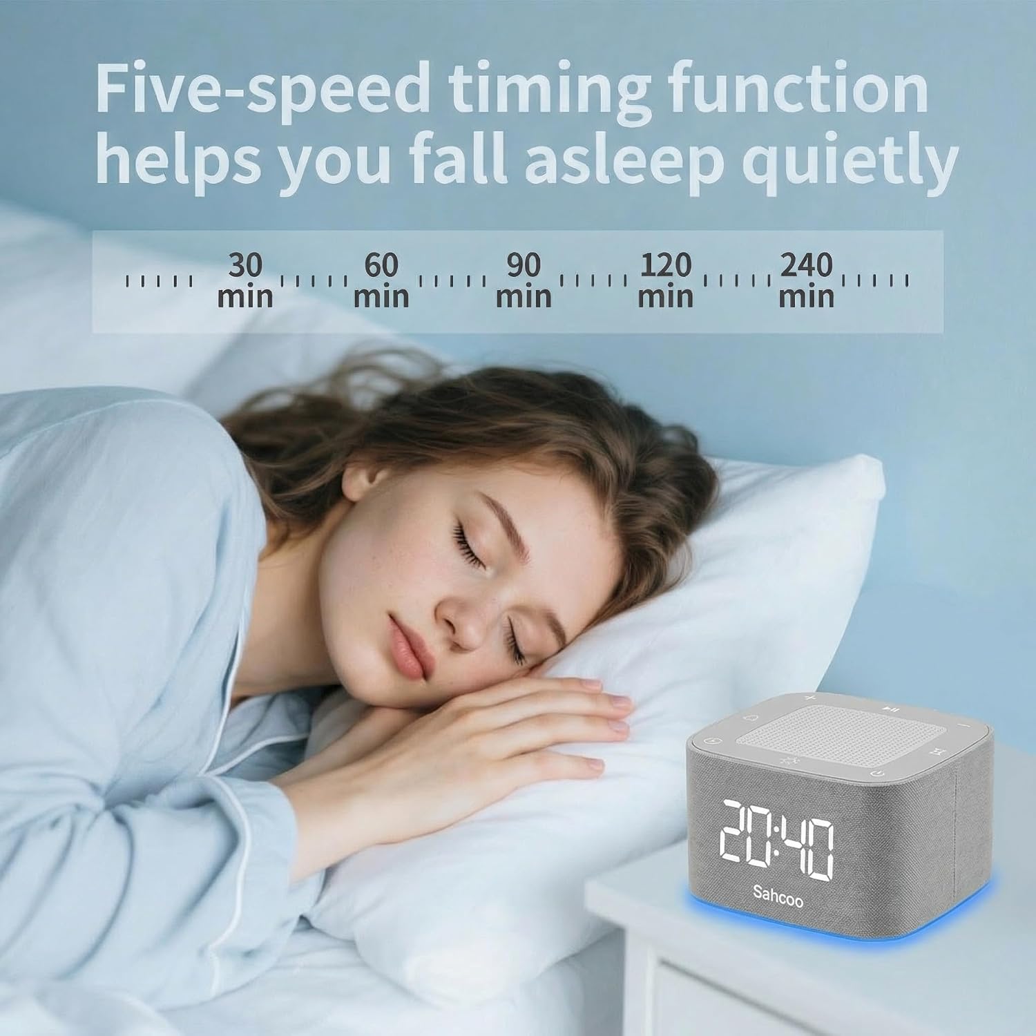 Sahcoo [ 3 in 1] White Noise Sound Machine for Sleeping, Bluetooth Speaker, Alarm Clock, Non-Looping Natural Soothing Sounds Sleep A…
